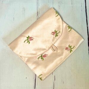 Vintage Pink Satin Floral Accordian Envelope Hosiery Bag